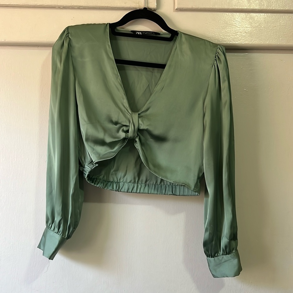 Sage Zara long sleeve crop top